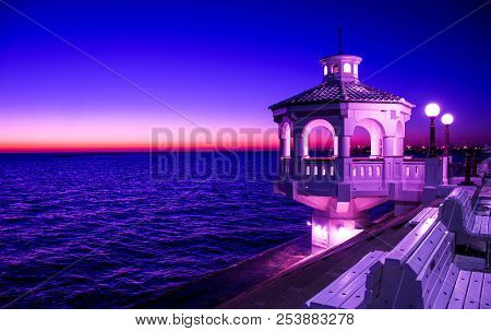 Year Of The Violet , Purple Effect Over Bay Of Corpus Christi , Texas With Gazeebo Along Sea Wall In