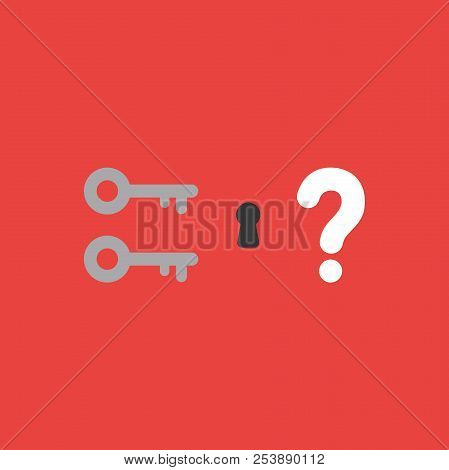 Flat Vector Icon Concept Of Two Keys, Keyhole And Question Mark On Red Background.