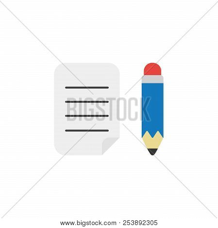 Flat Design Style Vector Illustration Concept Of Written Paper With Blue Pencil Symbol Icon On White