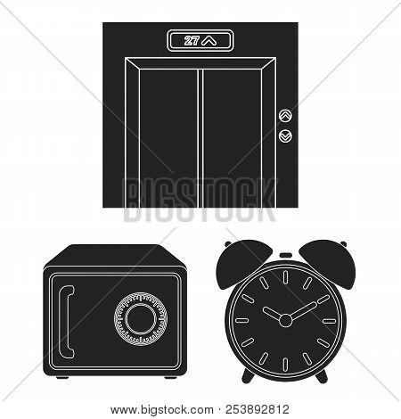 Hotel And Equipment Black Icons In Set Collection For Design. Hotel And Comfort Vector Symbol Stock 