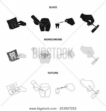 Tooth, X-ray, Instrument, Dentist And Other Web Icon In Black, Monochrome, Outline Style.surgeon, Ab