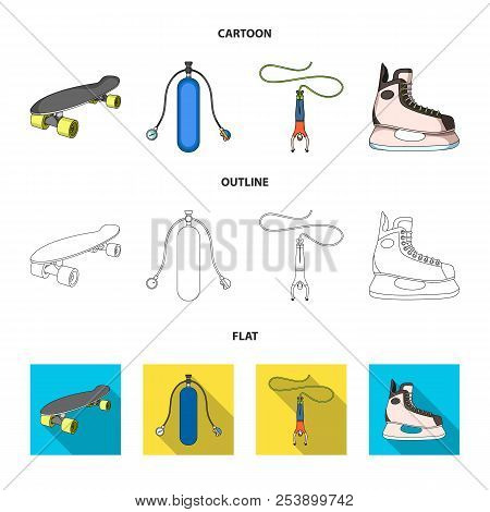 Skateboard, Oxygen Tank For Diving, Jumping, Hockey Skate.extreme Sport Set Collection Icons In Cart