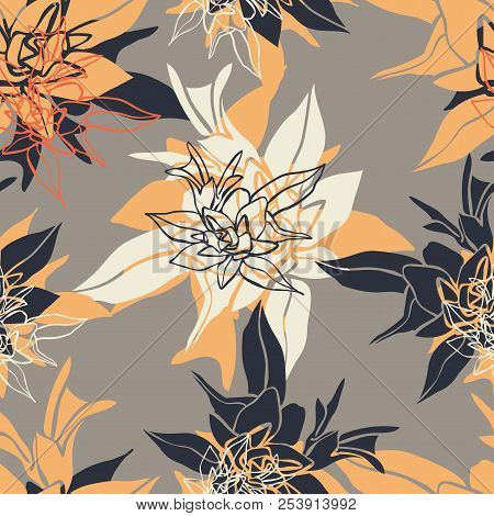 Vector Design With Flower Loach. Seamless Background Colors Of Autumn. Bright, Rich Design. Suitable