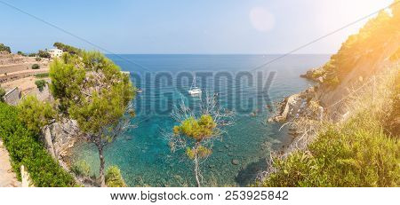 Scenic Bay On Island Of Mallorca, Spain On Sunny Summer Day