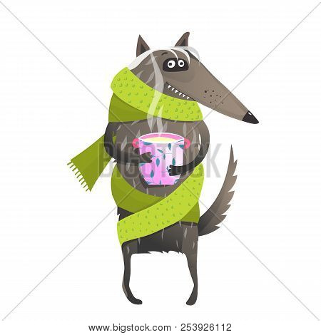 Fun Wild Animal Wearing Clothes With A Cup Of Tea..