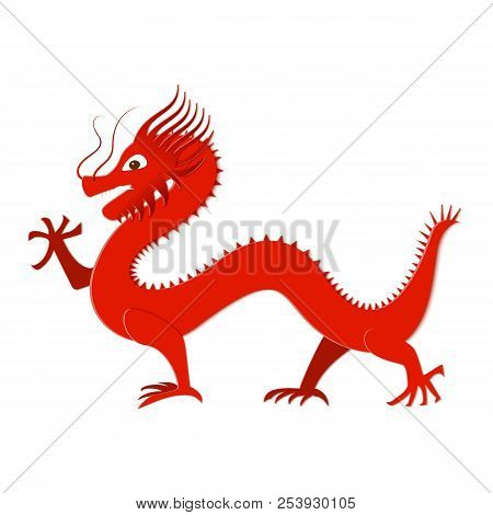 Asian Red Dragon In Paper Cut Style On White Background. Origami Dragon For The Year 2024. Tradition