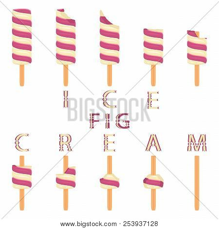 Vector Illustration Logo For Natural Fig Ice Cream On Stick. Ice Cream Pattern Consisting Of Sweet C