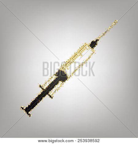 Syringe Sign Illustration. Vector. Blackish Icon With Golden Sta