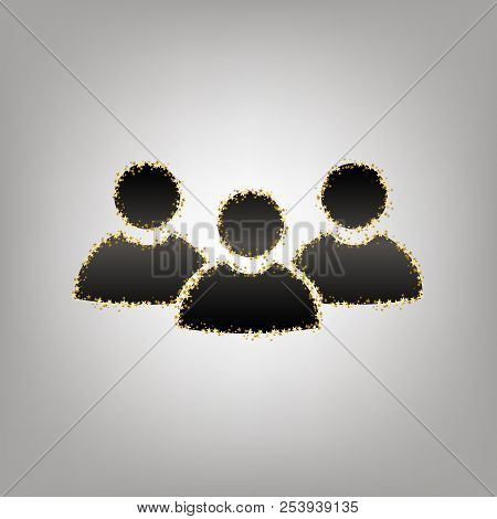Team Work Sign. Vector. Blackish Icon With Golden Stars At Grayi