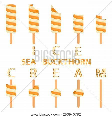 Vector Illustration Logo For Natural Sea Buckthorn Ice Cream On Stick. Ice Cream Pattern Consisting 