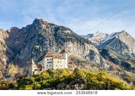Gutenberg Castle In Balzers Under The Mountains During Summer, Liechtenstein
