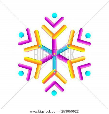 Oval Strips Geometric Snowflake Icon. Trendy Gradient Shapes Composition. New Year Winter Icon Eps10
