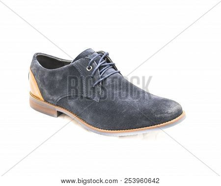 Studio Shot Dark Blue Men Dress Blucher Shoes Isolate On White Background