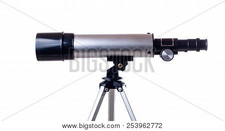 Telescope On A White Background In Studio In France