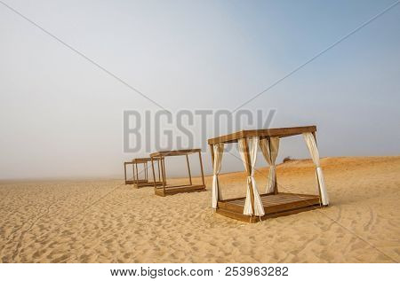 Empty massage booth in an empty beach