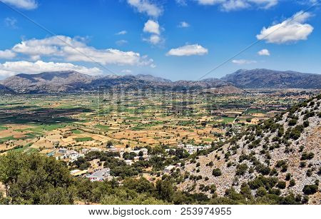 Panorama Of The Lasithi Plateau On Crete Island In Greece