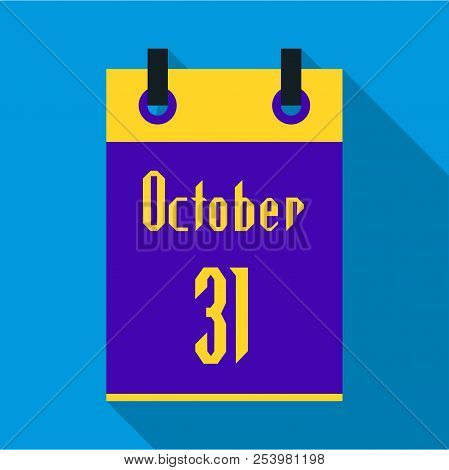 Calendar October Thirty First Icon In Flat Style With Long Shadow. Date Of Halloween Symbol Illustra