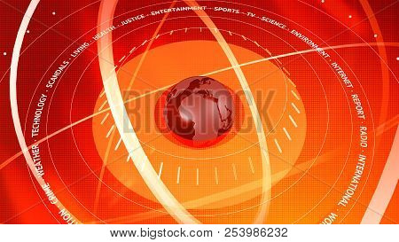 Graphical News Red Digital Background. Orbits Around The Globe