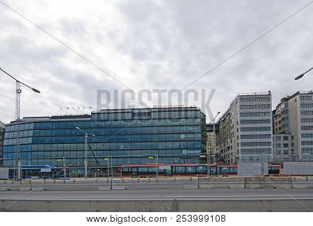 Stockholm, Sweden - July 11, 2018: Buildings And Cranes On Stadsgardskajen On July 11, 2018 In Stock
