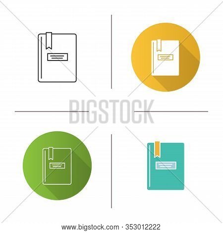 Book With Bookmark Icon. Taking Notes. Notepad. Copybook. Flat Design, Linear And Color Styles. Isol