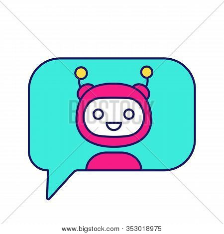 Chatbot In Speech Bubble Color Icon. Thin Line Illustration. Talkbot. Virtual Assistant. Online Supp