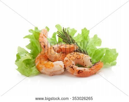 Roasted Shrimps With Fresh Lettuce And Rosemary
