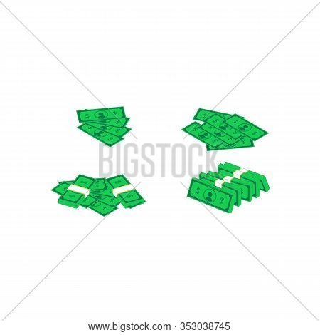 Isometric Money Heap. Vector Illustration Of Stack Of Green Banknotes