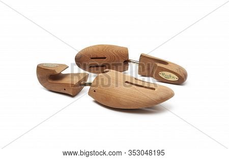 Chisinau, Moldova - February 26, 2020: A Shoe Tree Made From Cedar From The Woodlore Company Isolate