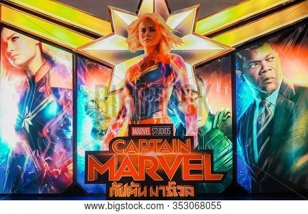 Bangkok, Thailand - March 10, 2019:: A Beautiful Standee Of A Movie Called Captain Marvel Or Carol D