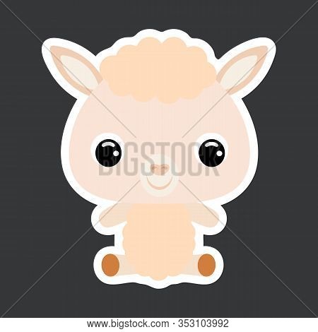 Childrens Sticker Of Cute Little Sitting Alpaca. Domestic Animal. Cartoon Character For Baby Print D