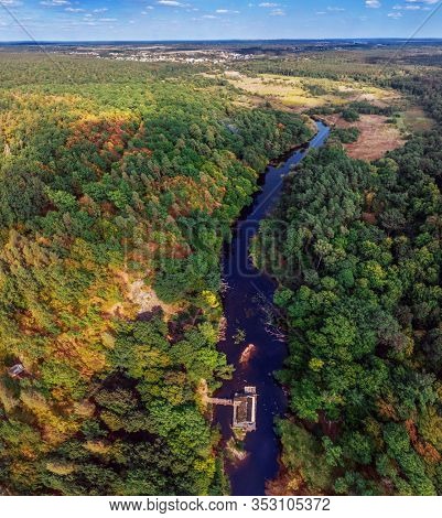Beautiful panoramic view of Ukraine nature. Danishi near Zhytomyr. Place for rock-climbing training. Aerial view.