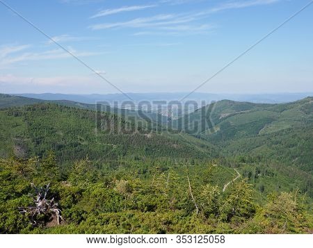 Picturesque Silesian Beskids Mountains Land Near Salmopol Pass View Above European City Of Szczyrk I