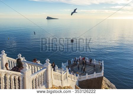 Benidorm Spain, December 25, 2019: Beautiful View To Mediterranean Balcony, Benidorm Island And Medi