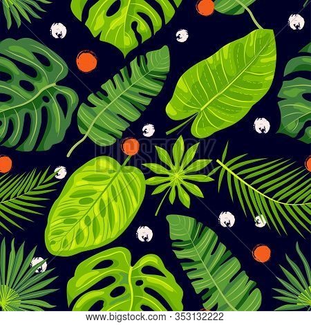 Jungle, Tropical Leaves Seamless Pattern. Vector Illustration