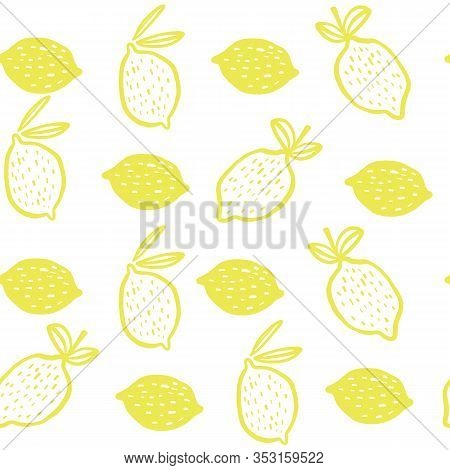 Seamless Pattern Of Yellow Lemons - Vector Illustration. Childish. Scandinavian Style. Stylish Repea