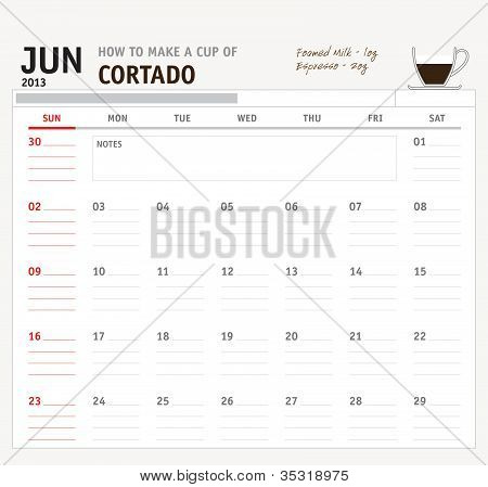 ชุดของปฏิทินด้วยการออกแบบเอสเพรสโซ่และกาแฟในปี 2013