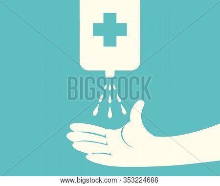 Hands Using Automatic Sanitizer Liquid Spray Machine With Cross Symbol.hand Soap Gel.touchless Dispe