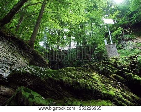 The Dry Summer Cliffs Of The Thur Waterfalls Or Thurwasserfälle Oder Thurfälle (thurfaelle Or Thurfa