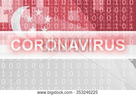 Singapore Flag And Futuristic Digital Abstract Composition With Coronavirus Inscription. Covid-19 Ou