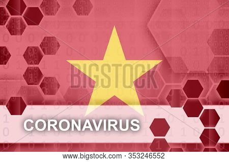 Vietnam Flag And Futuristic Digital Abstract Composition With Coronavirus Inscription. Covid-19 Outb