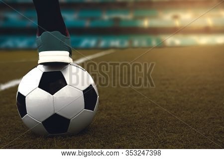Soccer Ball On The Grass. Female Football, Concept Of Football.