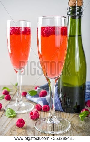 Kir Royale Cocktail With Raspberries