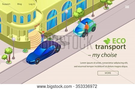 Flat Banner Eco Transport My Choise Cartoon. Electric Vehicles Environmentally Friendly Transport. C