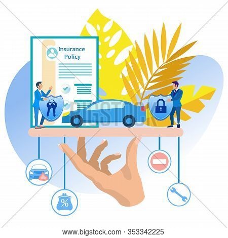 Vehicle Insurance Vector Illustration Cartoon. Purchase Auto Insurance Car Saves Car Owner. Insuranc