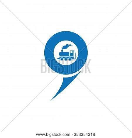 Train Station Map Pin Icon. Train Station Map Point Symbol. Flat Design. Stock - Vector Illustration