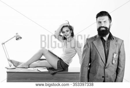 All She Needs Is Rest. Sensual Woman Enjoying Rest Pause While Blur Hipster Smiling In Foreground. S