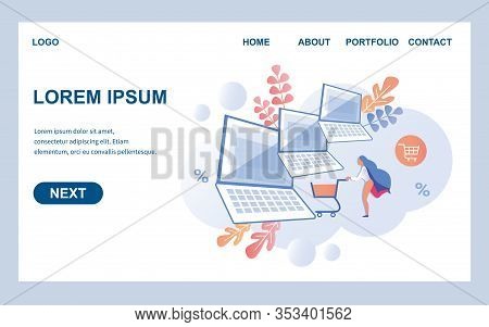 Vector Flat Illustration As Design Template For Computer Store Start Page. Copy Space For Your Text.