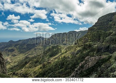 Panoramic View Of Rocks - Los Roques In La Gomera Island. A Volcanic Plug, Also Called A Volcanic Ne