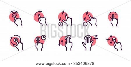 Gesture Color Linear Icon Set. Editable Stroke.