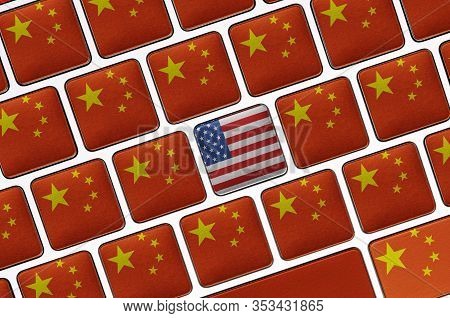 Usa Flag Was Is Surrounded By Many China Flag Print Screen On Keyboard.it Is Symbol Of Economic Tari